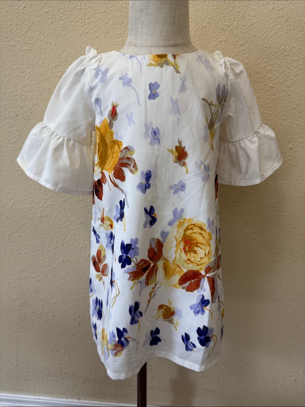 Janie & Jack Toddler Dress Floral Print Ruffle Sleeve White Dress Size 3